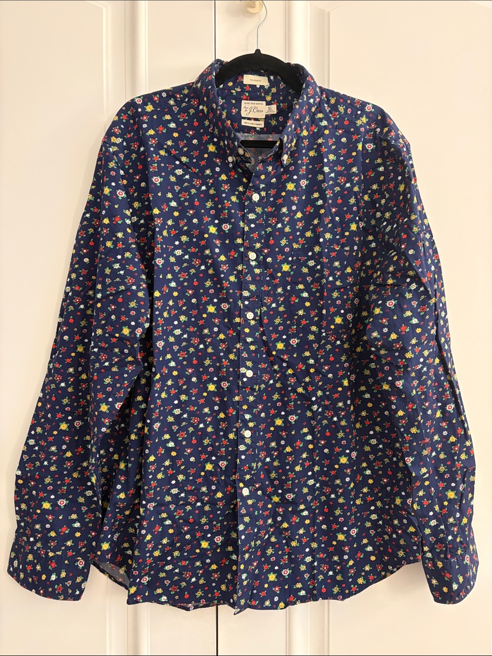J.Crew Men Floral Classic Secret Wash Cotton Poplin Shirt Size XL